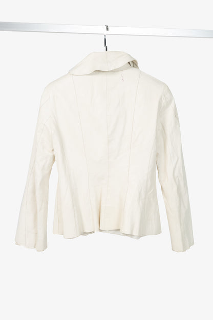 Armani Collezioni Cream Leather Shawl-Lapel Blazer