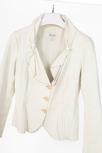 Armani Collezioni Cream Leather Shawl-Lapel Blazer
