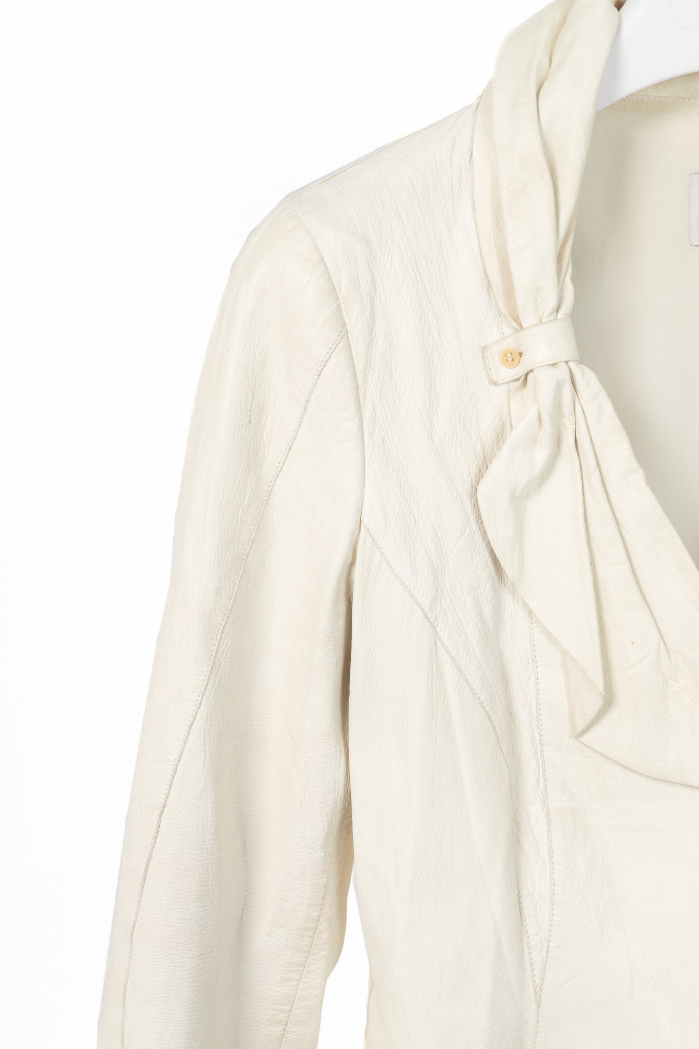Armani Collezioni Cream Leather Shawl-Lapel Blazer