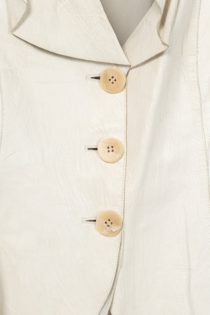 Armani Collezioni Cream Leather Shawl-Lapel Blazer