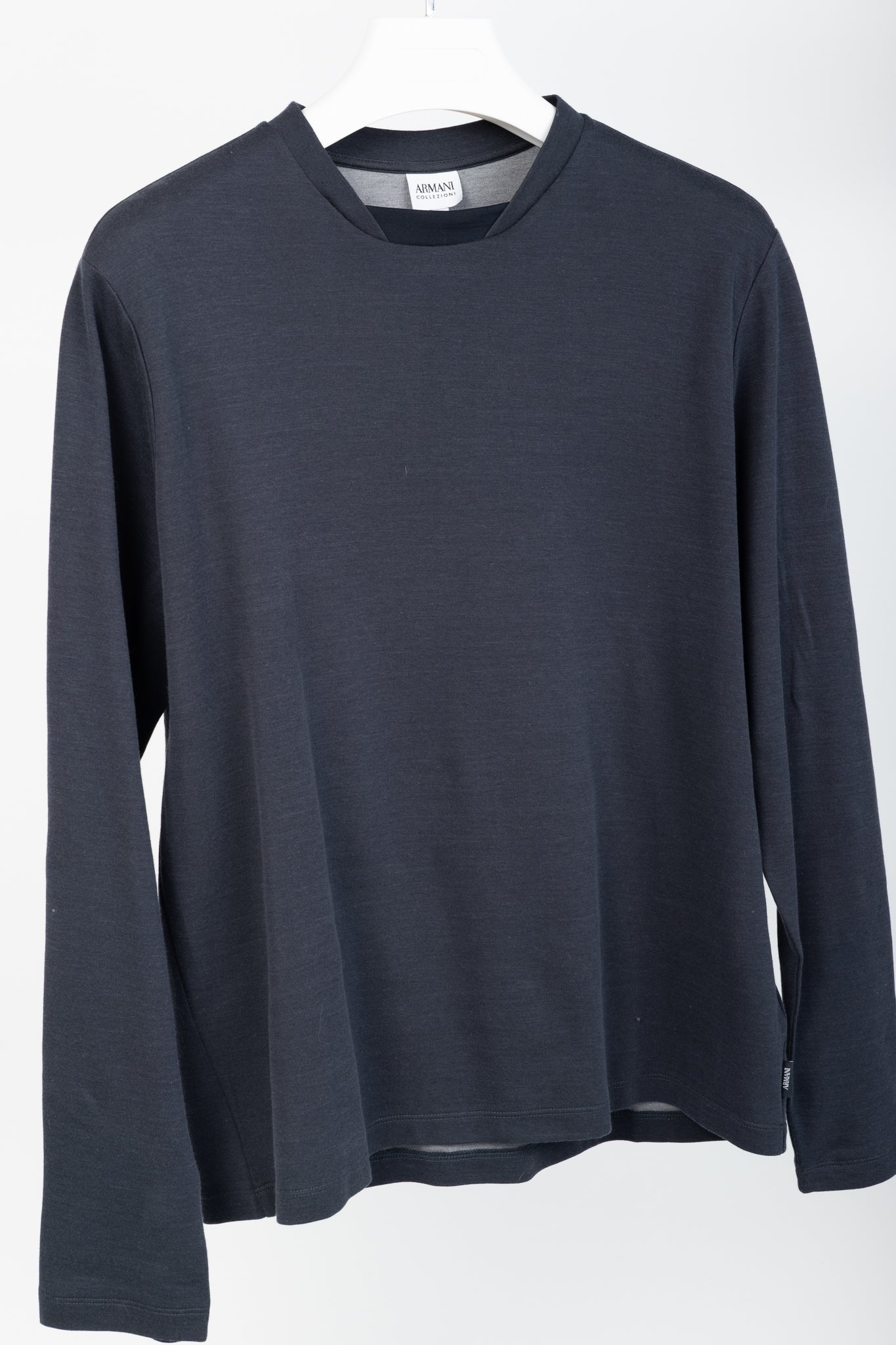 Armani Collezioni Navy-Jersey Layered-Crewneck Long-Sleeve T-Shirt