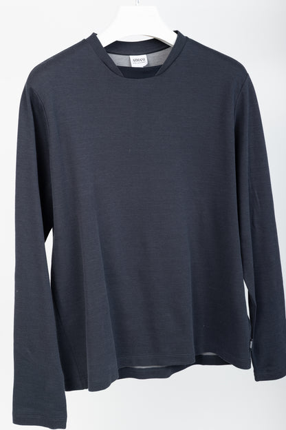 Armani Collezioni Navy-Jersey Layered-Crewneck Long-Sleeve T-Shirt