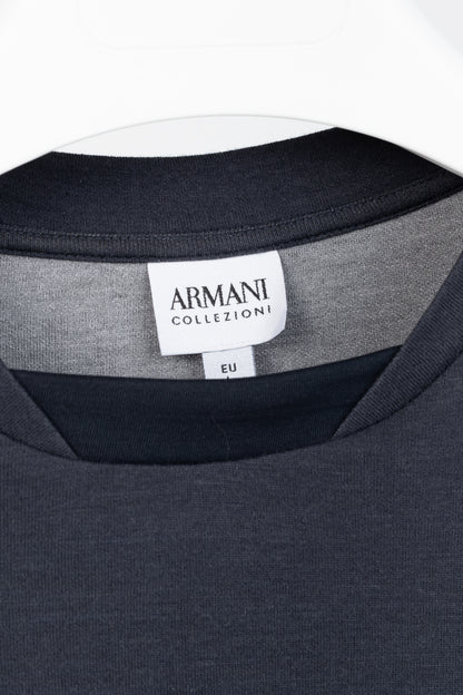 Armani Collezioni Navy-Jersey Layered-Crewneck Long-Sleeve T-Shirt