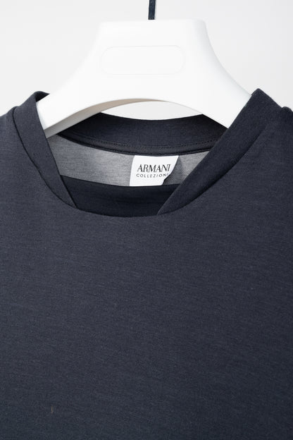 Armani Collezioni Navy-Jersey Layered-Crewneck Long-Sleeve T-Shirt