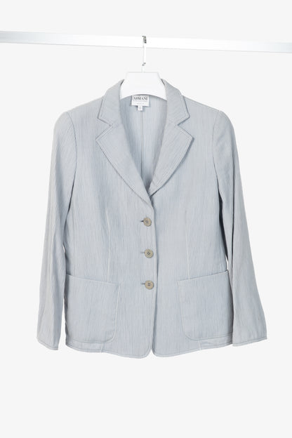 Armani Collezioni Bluish-Grey Cotton & Linen-Blend Textured Blazer