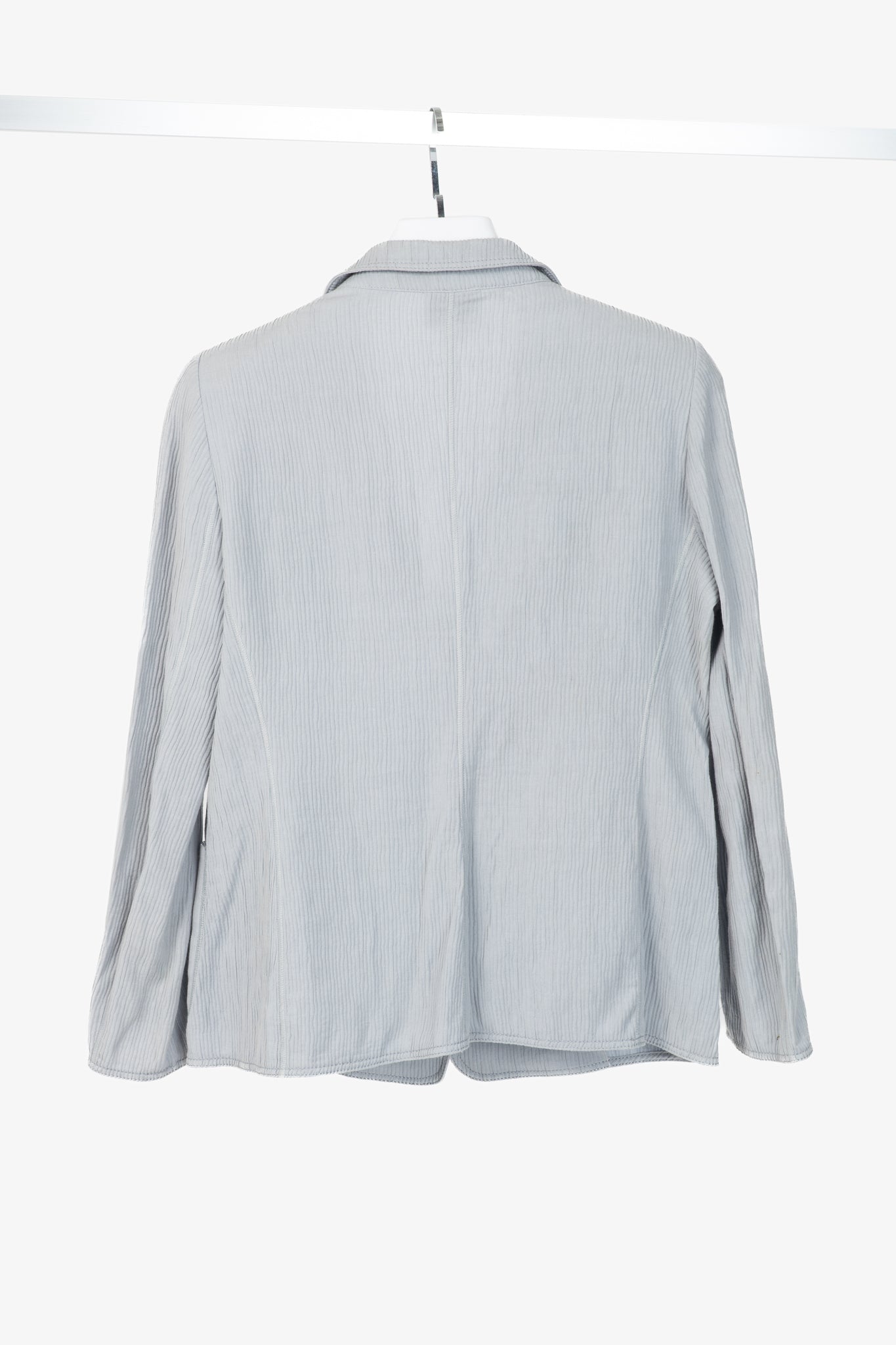 Armani Collezioni Bluish-Grey Cotton & Linen-Blend Textured Blazer