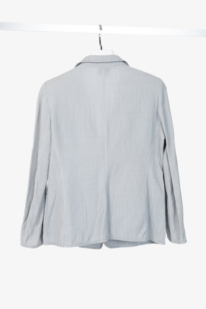 Armani Collezioni Bluish-Grey Cotton & Linen-Blend Textured Blazer