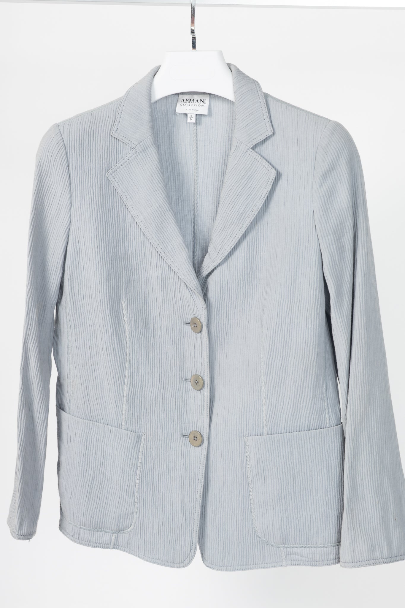 Armani Collezioni Bluish-Grey Cotton & Linen-Blend Textured Blazer