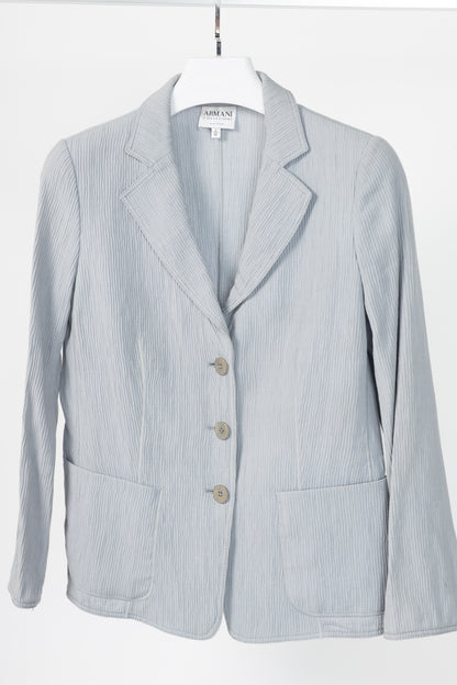 Armani Collezioni Bluish-Grey Cotton & Linen-Blend Textured Blazer