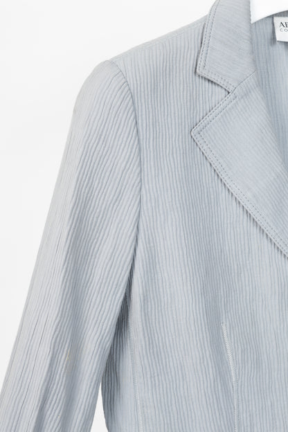 Armani Collezioni Bluish-Grey Cotton & Linen-Blend Textured Blazer