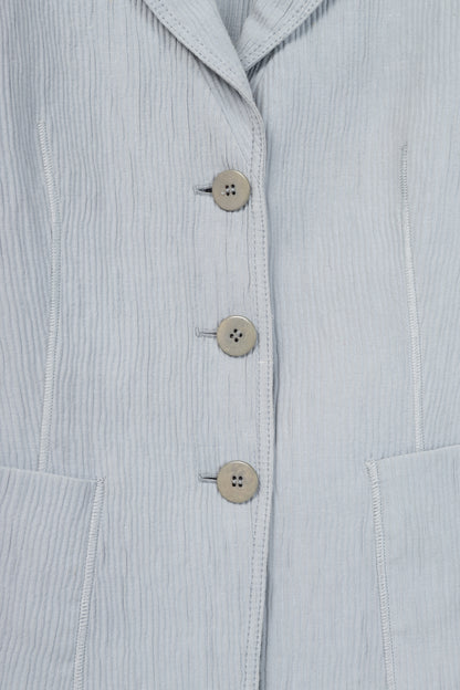 Armani Collezioni Bluish-Grey Cotton & Linen-Blend Textured Blazer