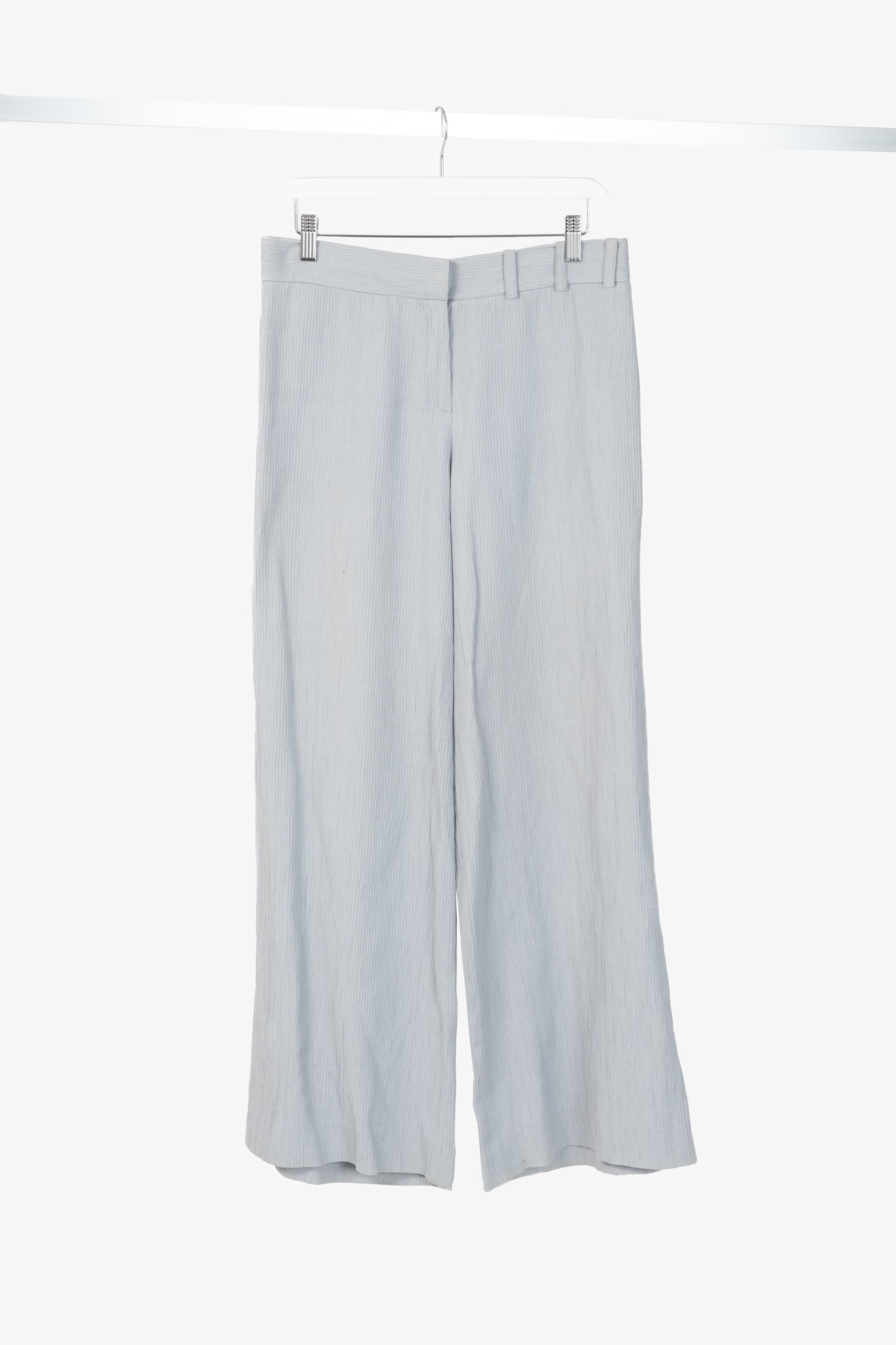 Armani Collezioni Bluish-Grey Cotton & Linen-Blend Textured Wide-Leg Trousers