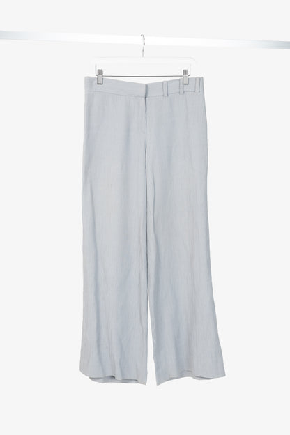 Armani Collezioni Bluish-Grey Cotton & Linen-Blend Textured Wide-Leg Trousers