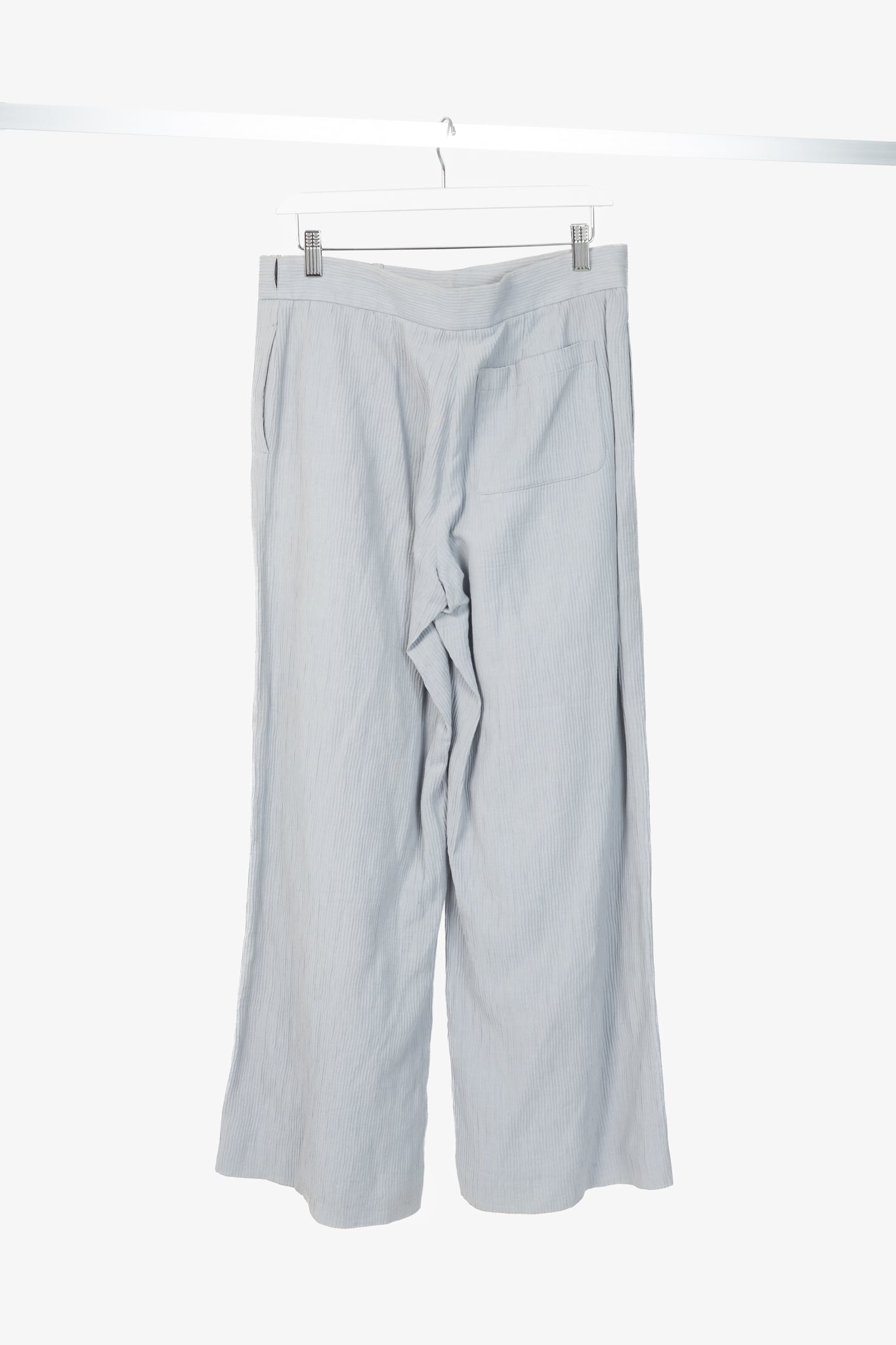 Armani Collezioni Bluish-Grey Cotton & Linen-Blend Textured Wide-Leg Trousers