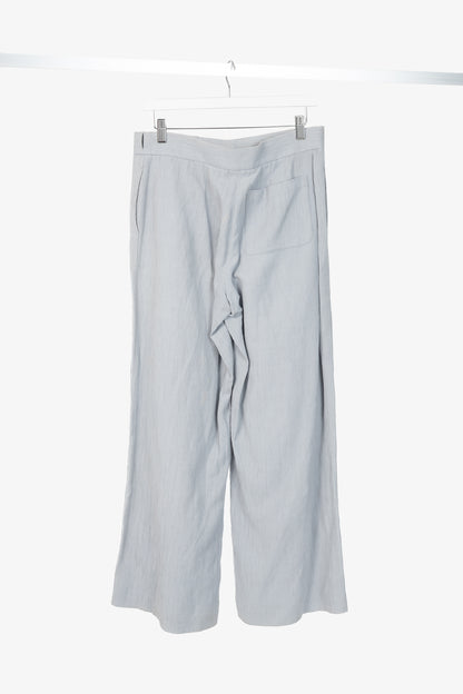 Armani Collezioni Bluish-Grey Cotton & Linen-Blend Textured Wide-Leg Trousers