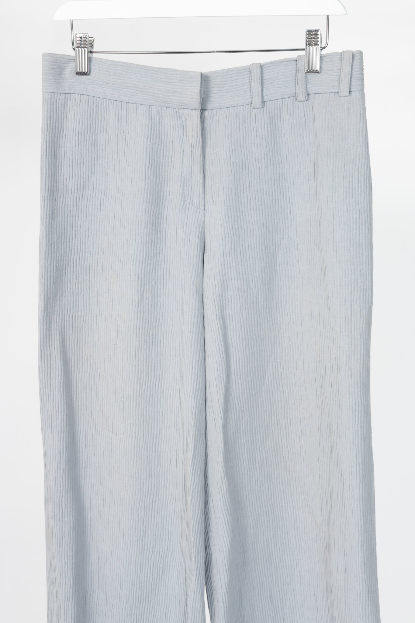 Armani Collezioni Bluish-Grey Cotton & Linen-Blend Textured Wide-Leg Trousers