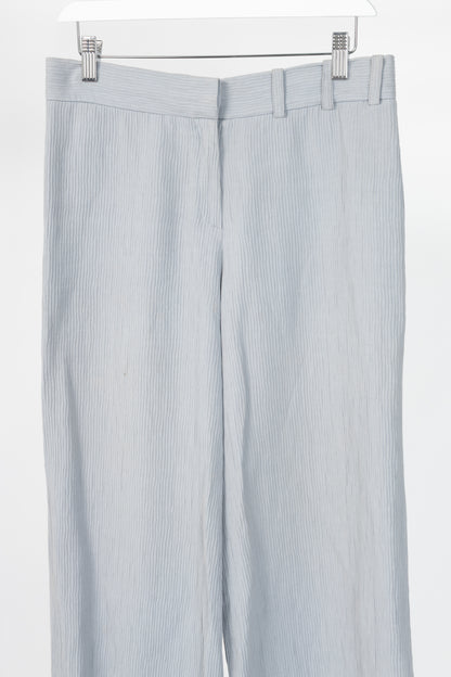 Armani Collezioni Bluish-Grey Cotton & Linen-Blend Textured Wide-Leg Trousers
