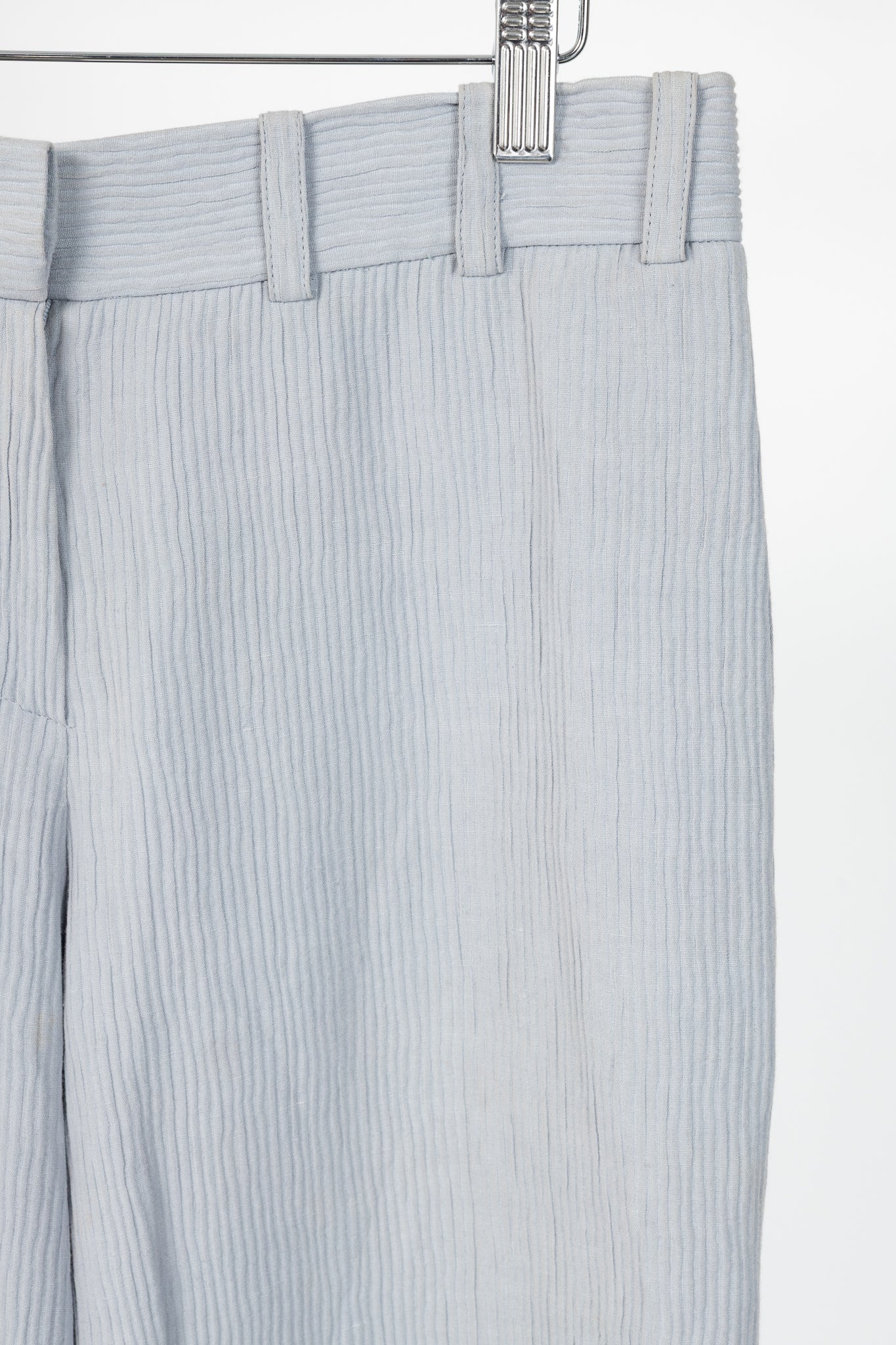 Armani Collezioni Bluish-Grey Cotton & Linen-Blend Textured Wide-Leg Trousers