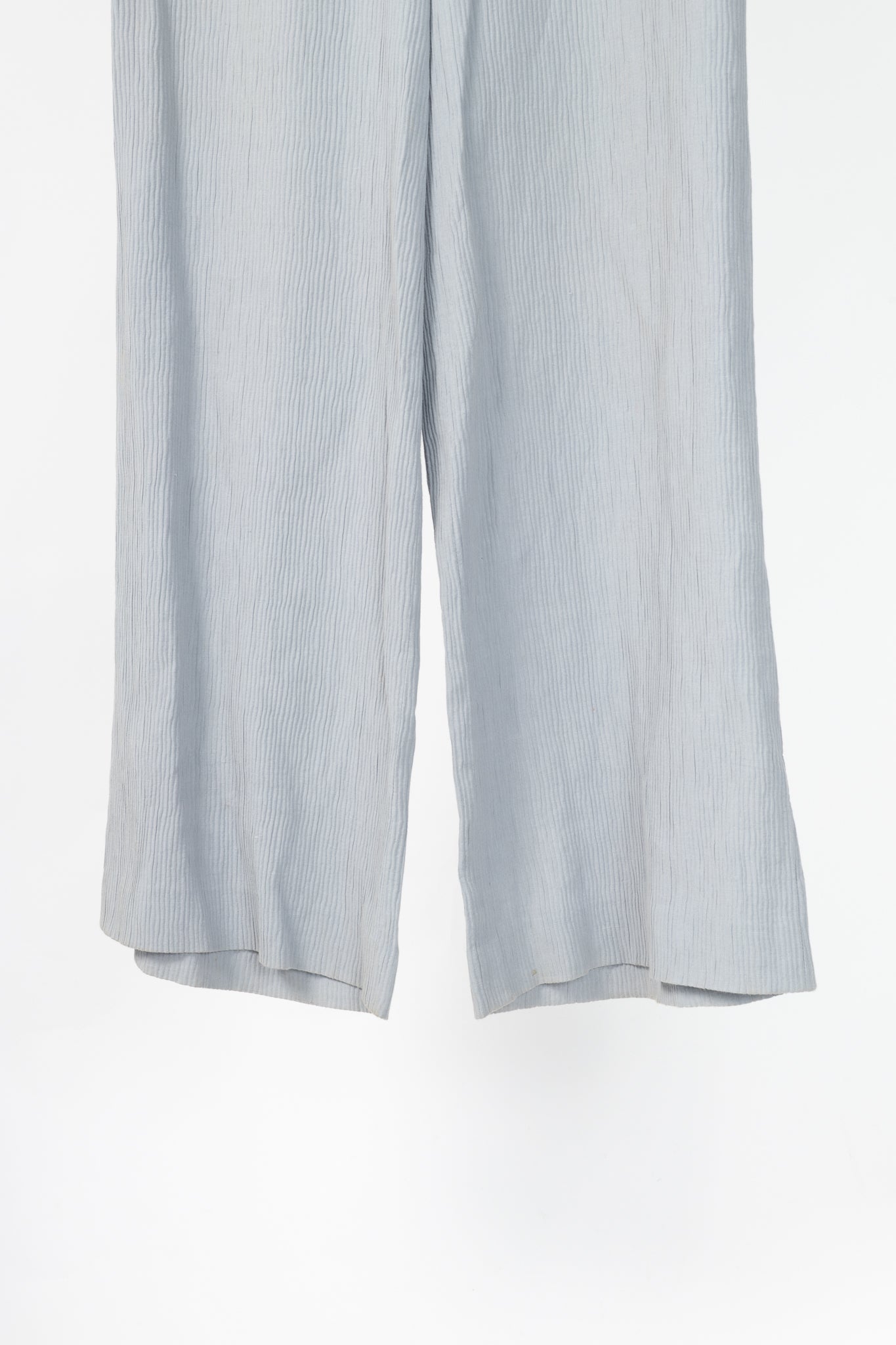 Armani Collezioni Bluish-Grey Cotton & Linen-Blend Textured Wide-Leg Trousers
