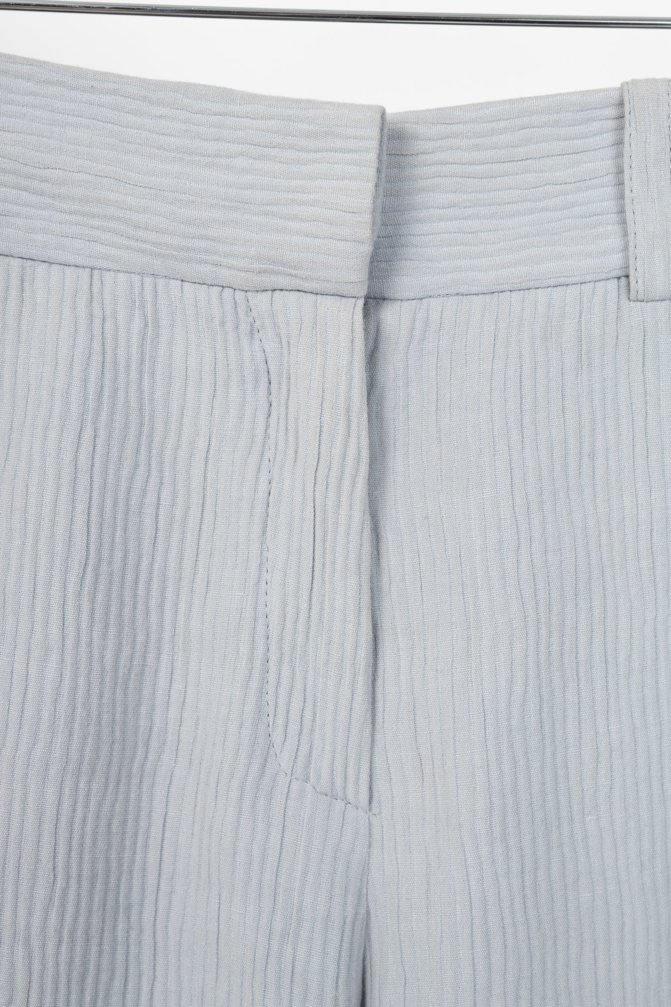 Armani Collezioni Bluish-Grey Cotton & Linen-Blend Textured Wide-Leg Trousers