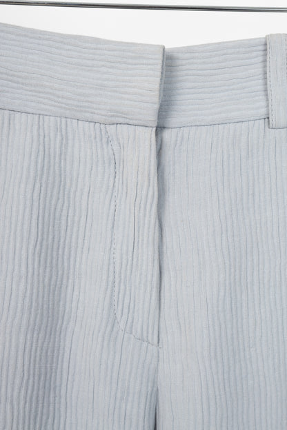 Armani Collezioni Bluish-Grey Cotton & Linen-Blend Textured Wide-Leg Trousers