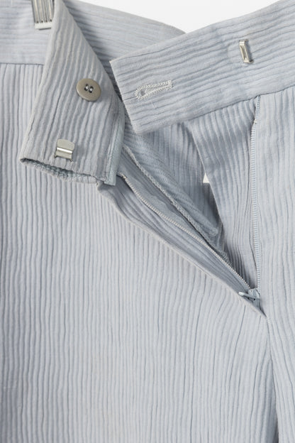 Armani Collezioni Bluish-Grey Cotton & Linen-Blend Textured Wide-Leg Trousers
