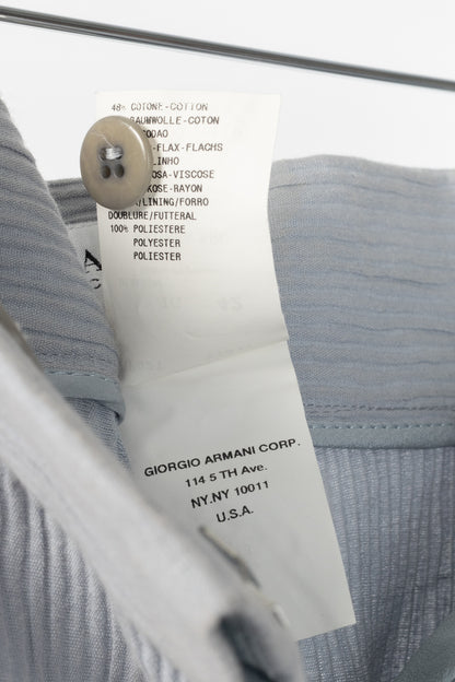 Armani Collezioni Bluish-Grey Cotton & Linen-Blend Textured Wide-Leg Trousers