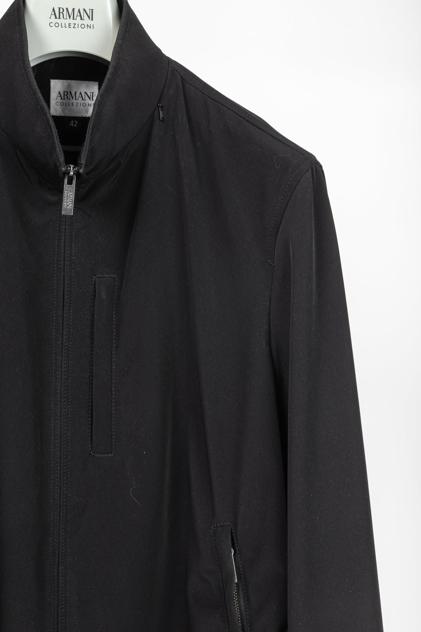 Armani Collezioni Black Water-Repellent Hidden-Hood Jacket