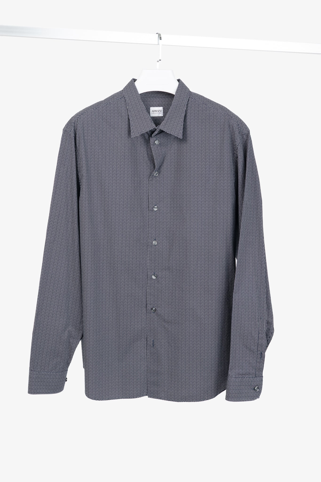 Armani Collezioni Navy Triangle-Print Cotton Button-Up Shirt