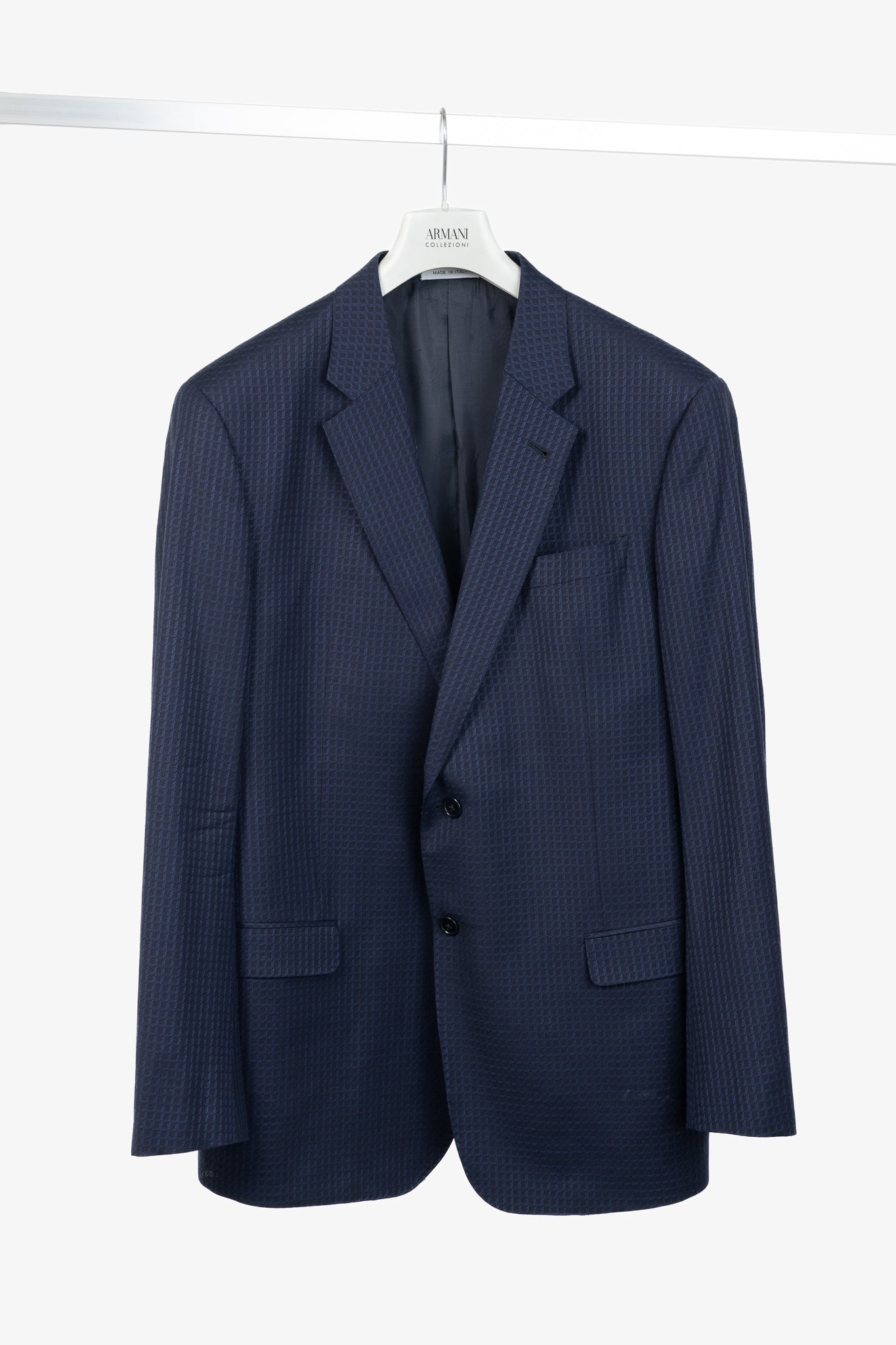 Armani Collezioni G-Line Navy Wool Grid-Jacquard Blazer