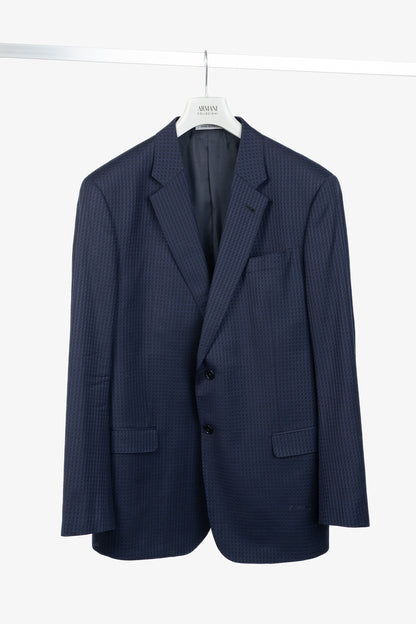 Armani Collezioni G-Line Navy Wool Grid-Jacquard Blazer