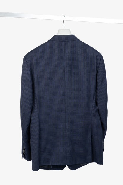 Armani Collezioni G-Line Navy Wool Grid-Jacquard Blazer