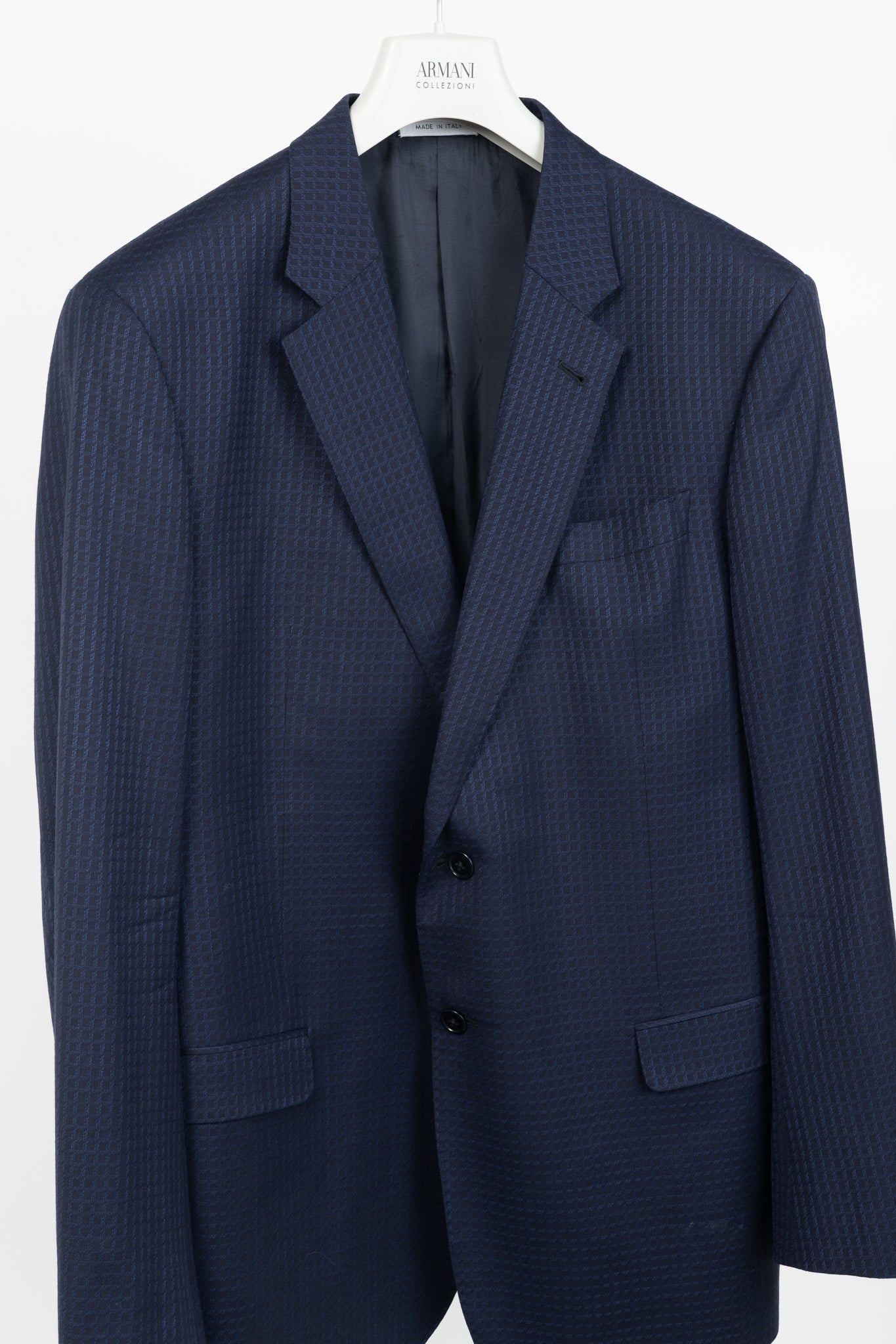 Armani Collezioni G-Line Navy Wool Grid-Jacquard Blazer