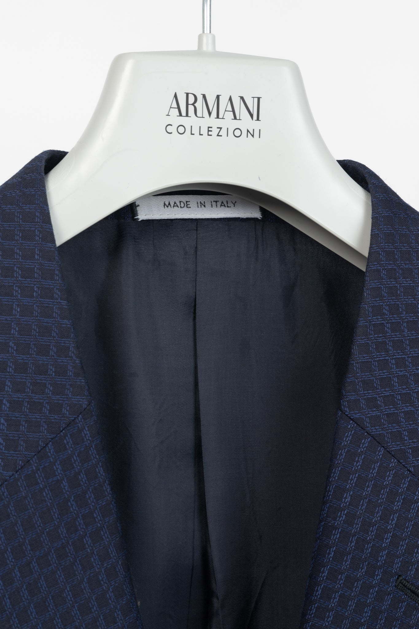 Armani Collezioni G-Line Navy Wool Grid-Jacquard Blazer