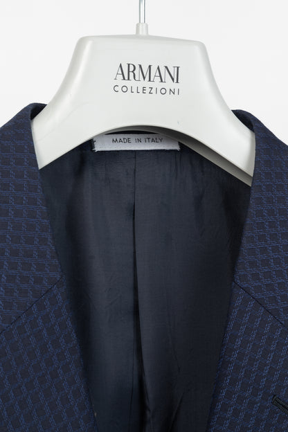 Armani Collezioni G-Line Navy Wool Grid-Jacquard Blazer