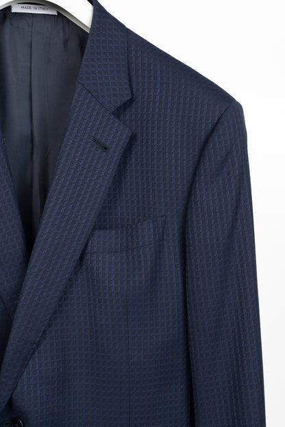 Armani Collezioni G-Line Navy Wool Grid-Jacquard Blazer