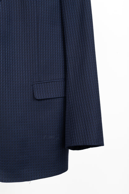 Armani Collezioni G-Line Navy Wool Grid-Jacquard Blazer