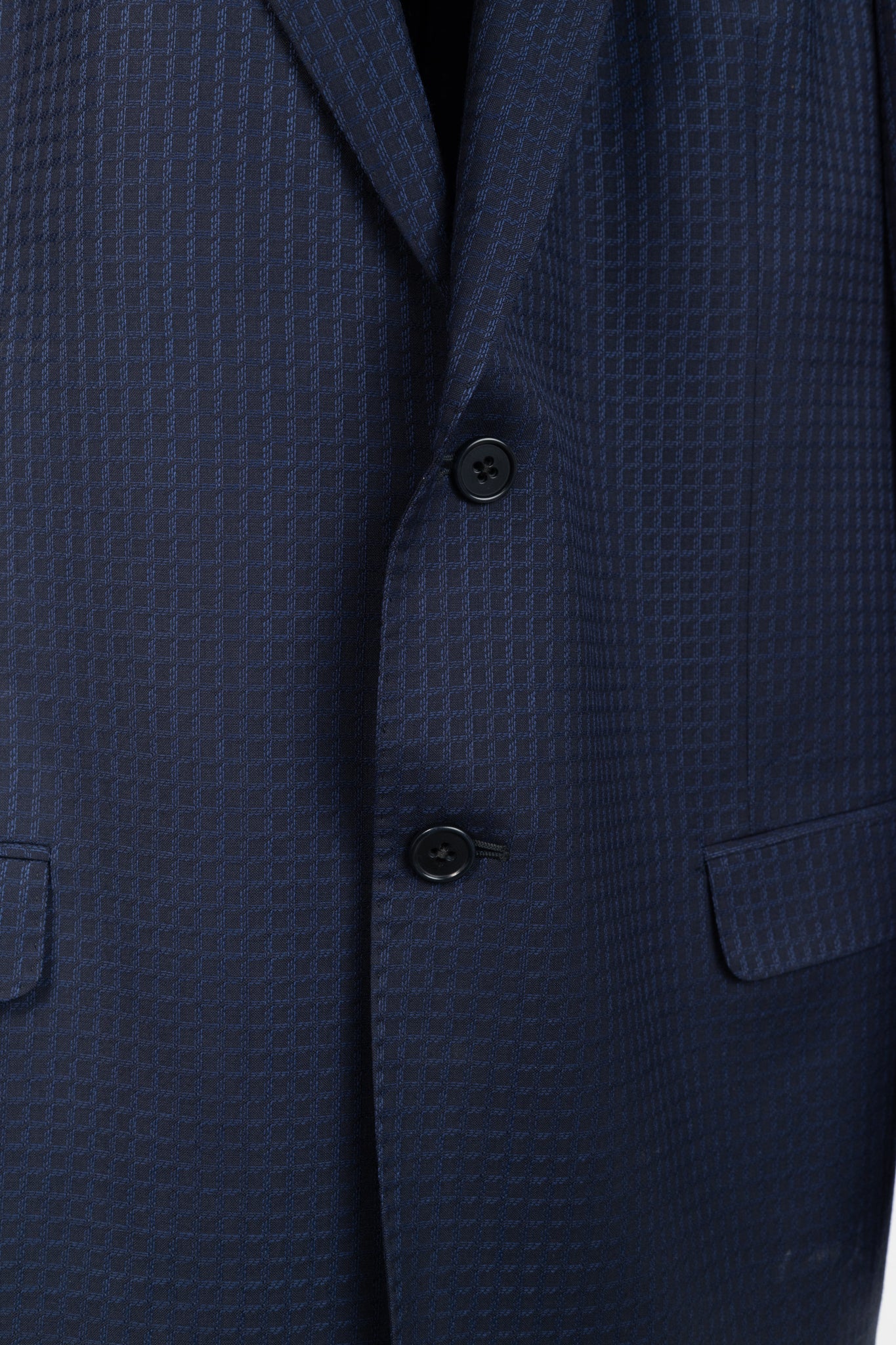 Armani Collezioni G-Line Navy Wool Grid-Jacquard Blazer