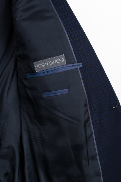 Armani Collezioni G-Line Navy Wool Grid-Jacquard Blazer