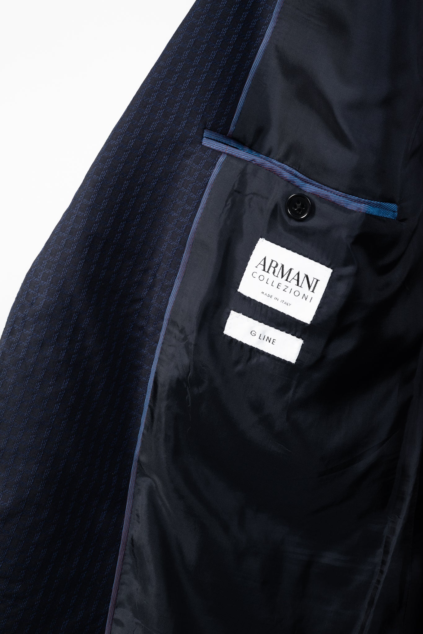 Armani Collezioni G-Line Navy Wool Grid-Jacquard Blazer