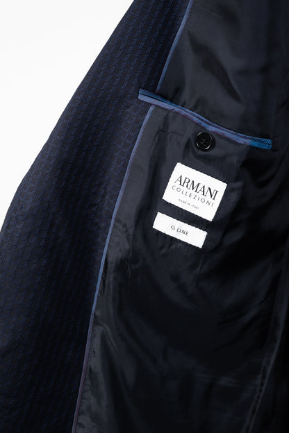 Armani Collezioni G-Line Navy Wool Grid-Jacquard Blazer