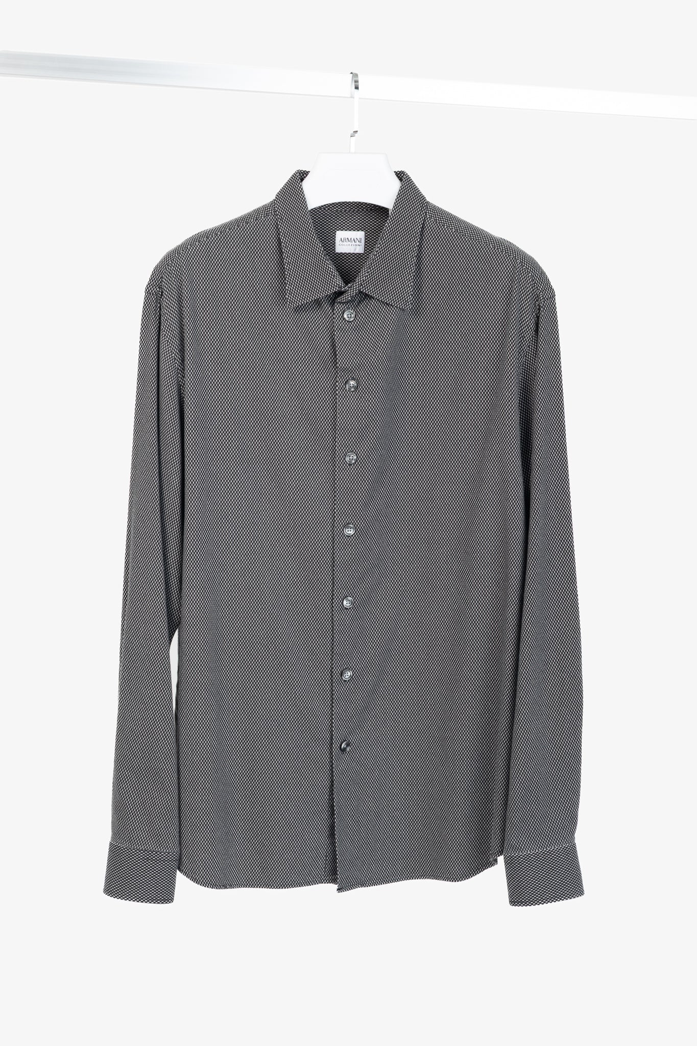 Armani Collezioni Black & White Cotton-Blend Patterned Buttoned Shirt