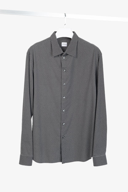 Armani Collezioni Black & White Cotton-Blend Patterned Buttoned Shirt