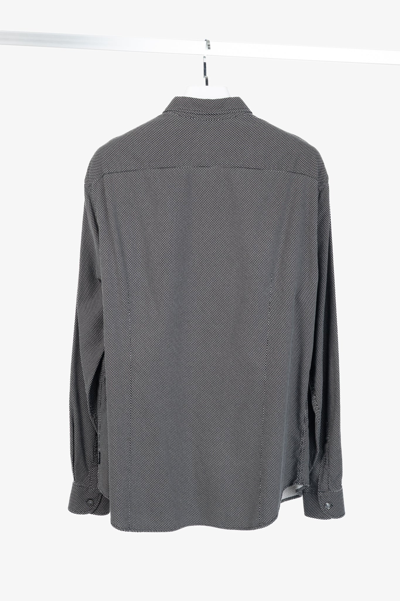 Armani Collezioni Black & White Cotton-Blend Patterned Buttoned Shirt
