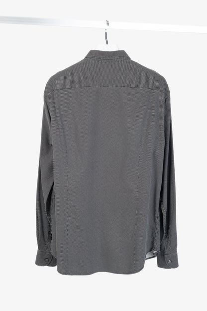 Armani Collezioni Black & White Cotton-Blend Patterned Buttoned Shirt