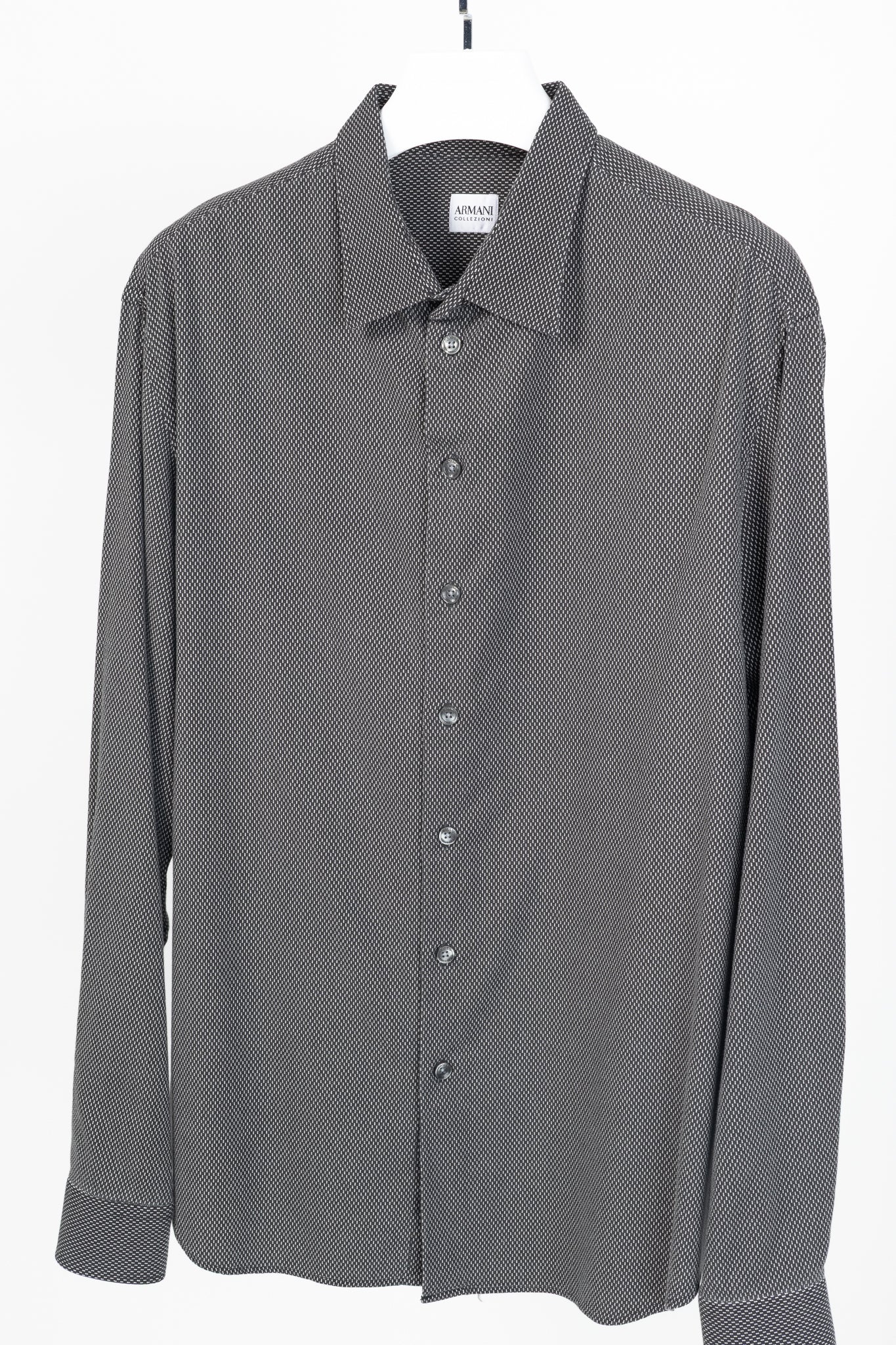 Armani Collezioni Black & White Cotton-Blend Patterned Buttoned Shirt