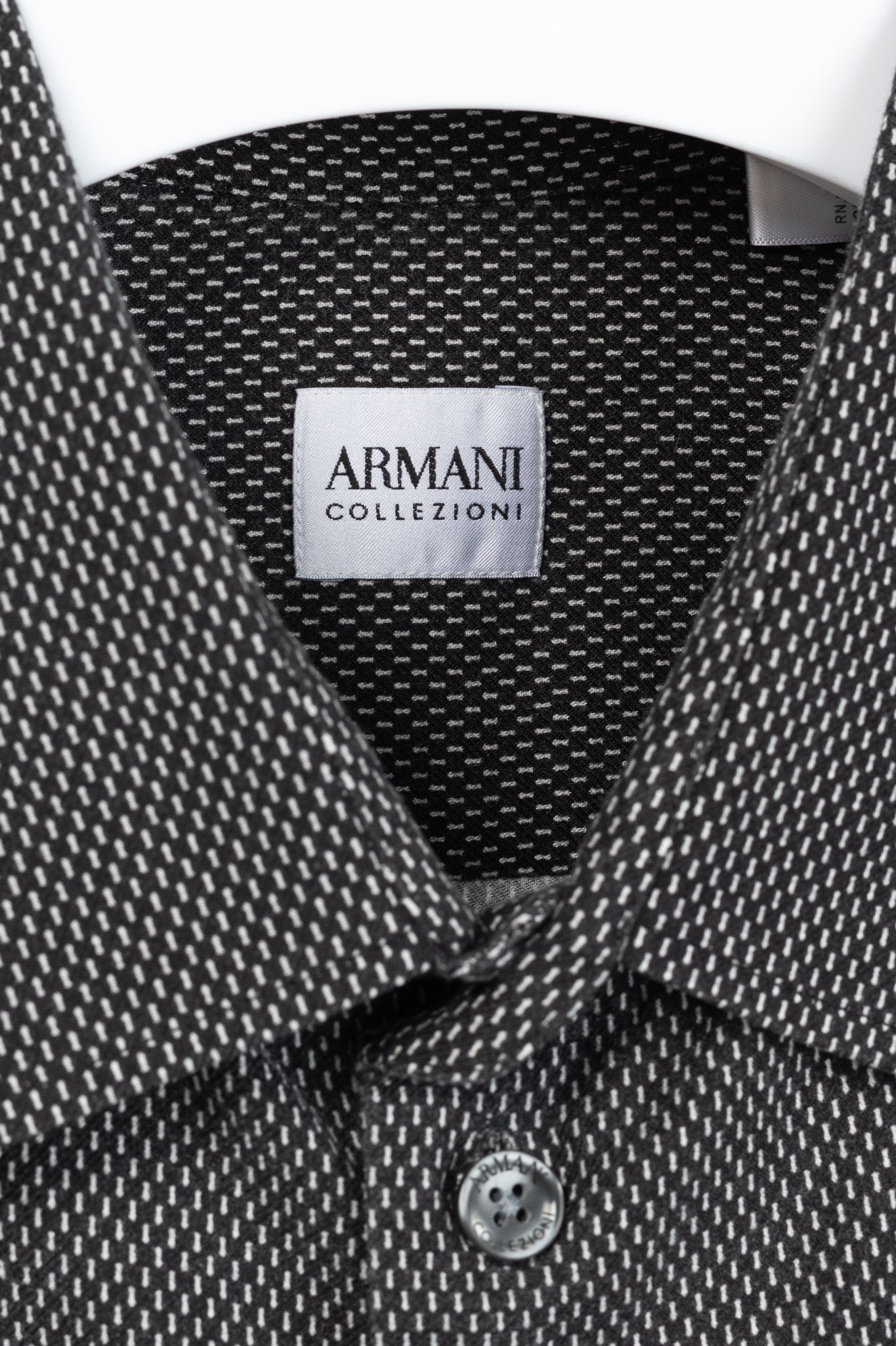 Armani Collezioni Black & White Cotton-Blend Patterned Buttoned Shirt