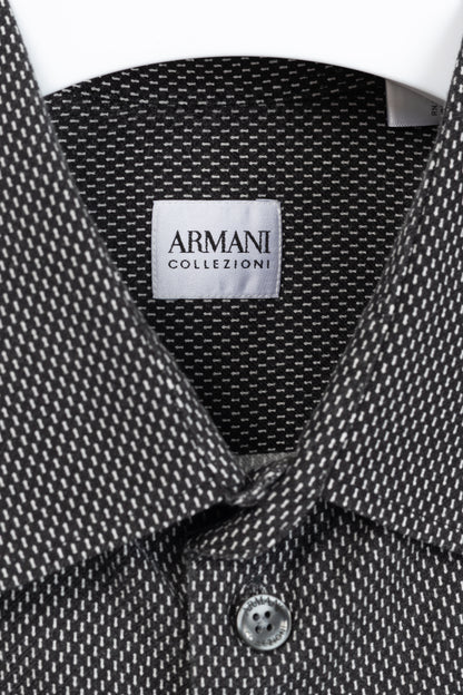 Armani Collezioni Black & White Cotton-Blend Patterned Buttoned Shirt