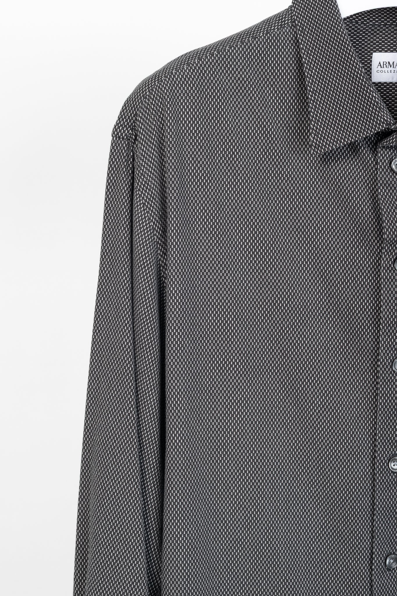 Armani Collezioni Black & White Cotton-Blend Patterned Buttoned Shirt