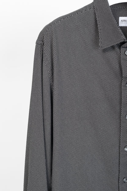 Armani Collezioni Black & White Cotton-Blend Patterned Buttoned Shirt